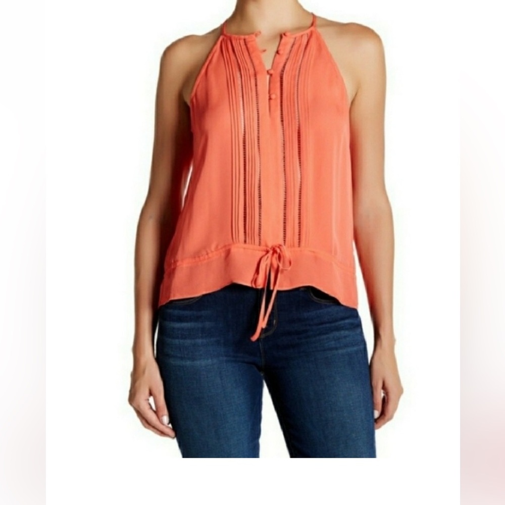 Parker Silk Coral Tank Top Medium drawstring sexy feminine semi sheer summer